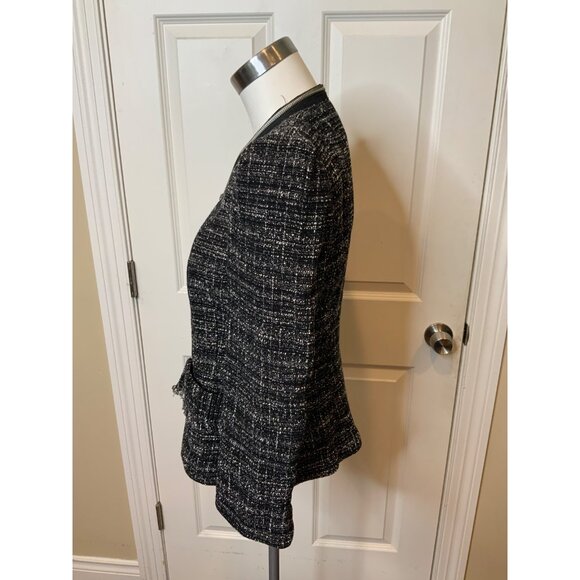 Nanette Lepore Black & White Tweed Zip-Up Jacket W/ Zipper Trim, Size 4 - Picture 3 of 5